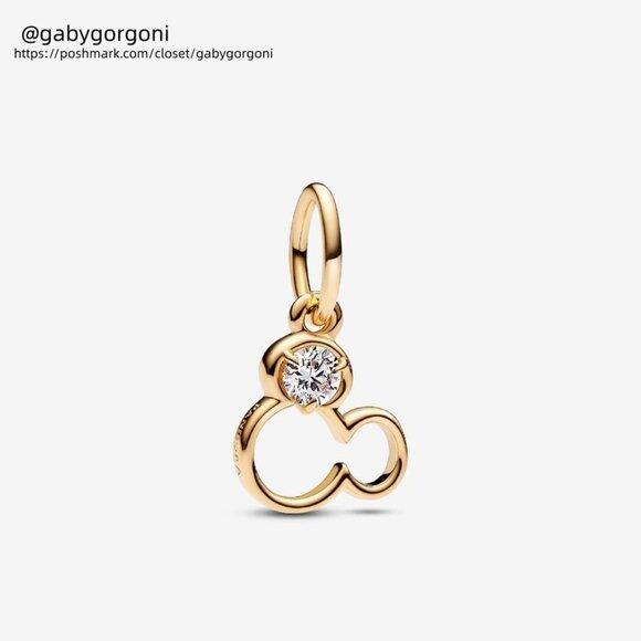 Pandora Disney Mickey Mouse Silhouette Lab-Grown Diamond Dangle Charm|Gold - Picture 1 of 2
